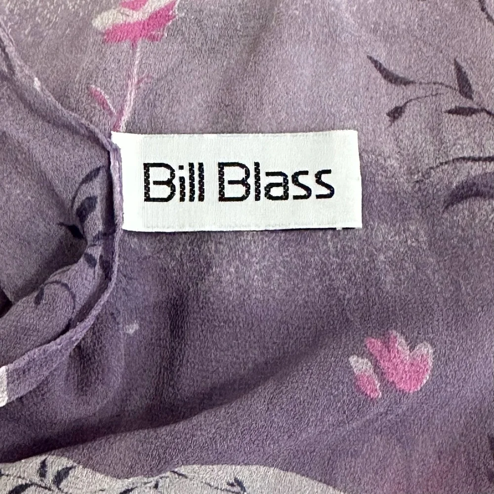 Bill Blass Purple Floral 100% Silk Scarf Wrap Botanical Print Vintage 52 x 13
